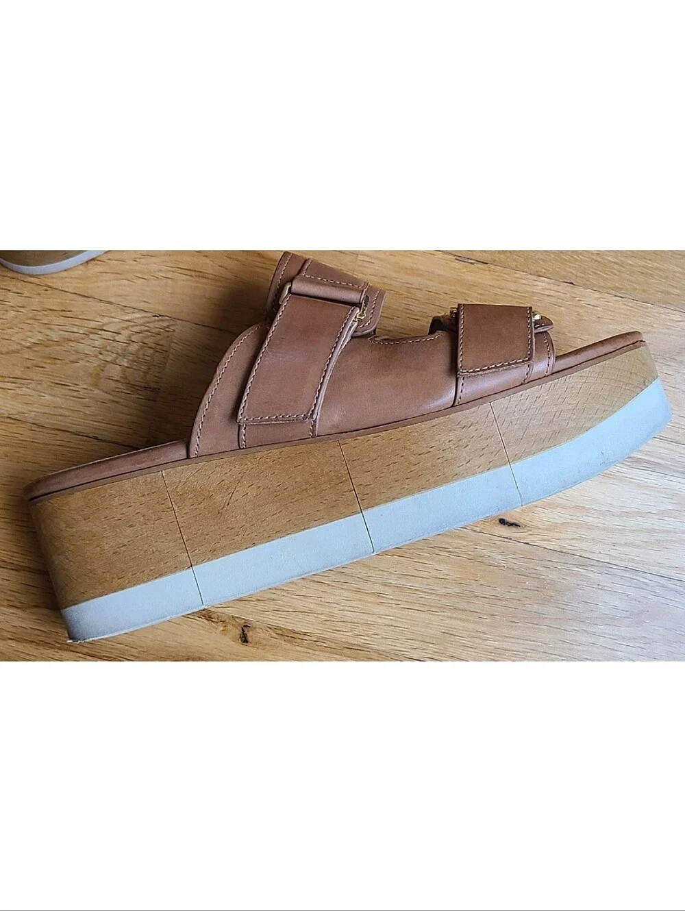 Veronica Beard Welda Platform Leather Wedge Sandal Size 7 Resortwear 70s Indie
